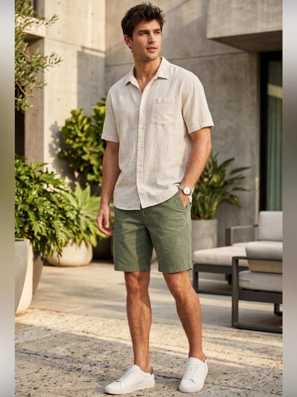 These are Old Navy men's shorts, size 36, in a classic olive